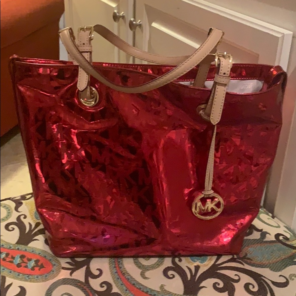 Michael Kors Red Metallic Tote